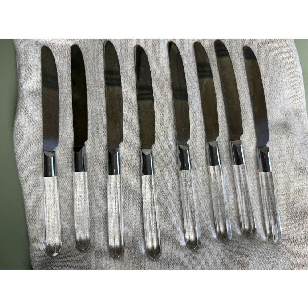 Vintage Steak Knives Set 8 Lucite‎ Handles Stainless Taiwan Retro MCM